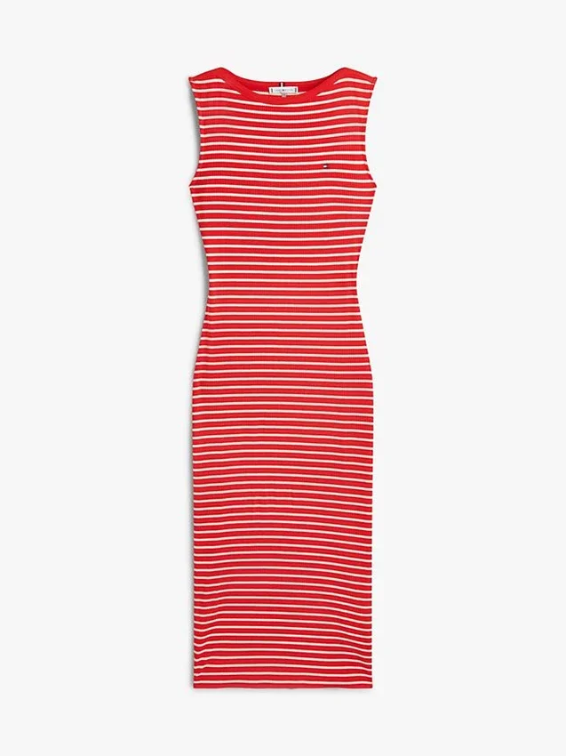 Vestido Midi de Gola Barco com Risca e Corte Justo Vestido Midi de Gola Barco com Risca e Corte Justo