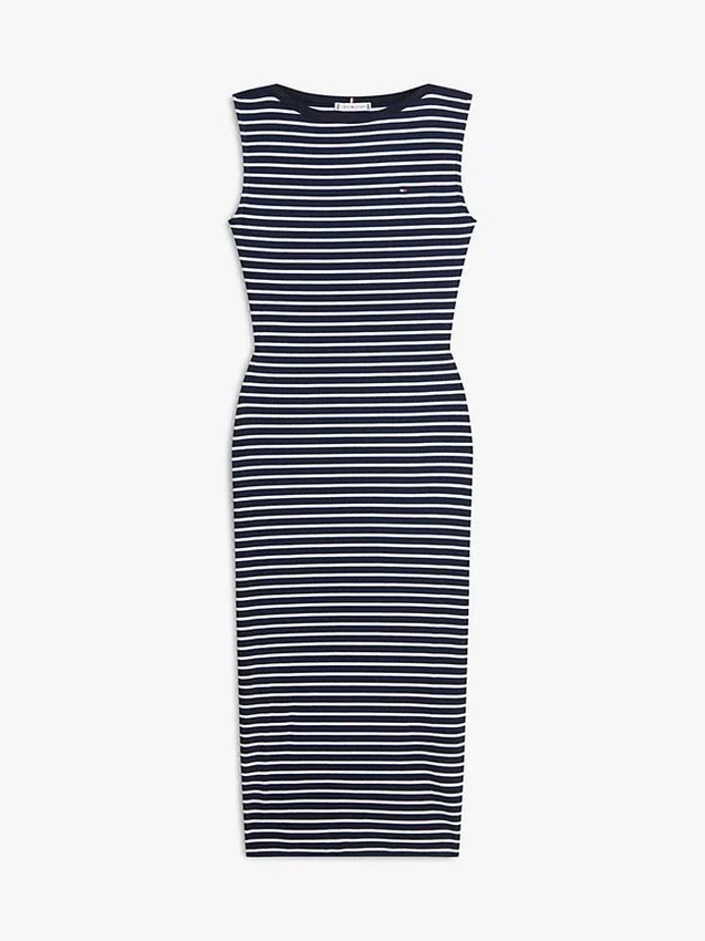 Vestido Midi de Gola Barco com Risca e Corte Justo Vestido Midi de Gola Barco com Risca e Corte Justo