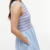 Vestido Midi de Popeline com Franzido às Riscas