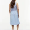 Vestido Midi de Popeline com Franzido às Riscas
