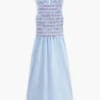 Vestido Midi de Popeline com Franzido às Riscas
