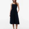 Vestido Midi em Mistura de Linho com Franzido Vestido Midi em Mistura de Linho com Franzido