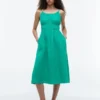 Vestido Midi em Mistura de Linho com Franzido Vestido Midi em Mistura de Linho com Franzido
