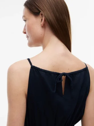 Vestido Midi em Mistura de Linho com Franzido