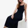 Vestido Midi em Mistura de Linho com Franzido Vestido Midi em Mistura de Linho com Franzido