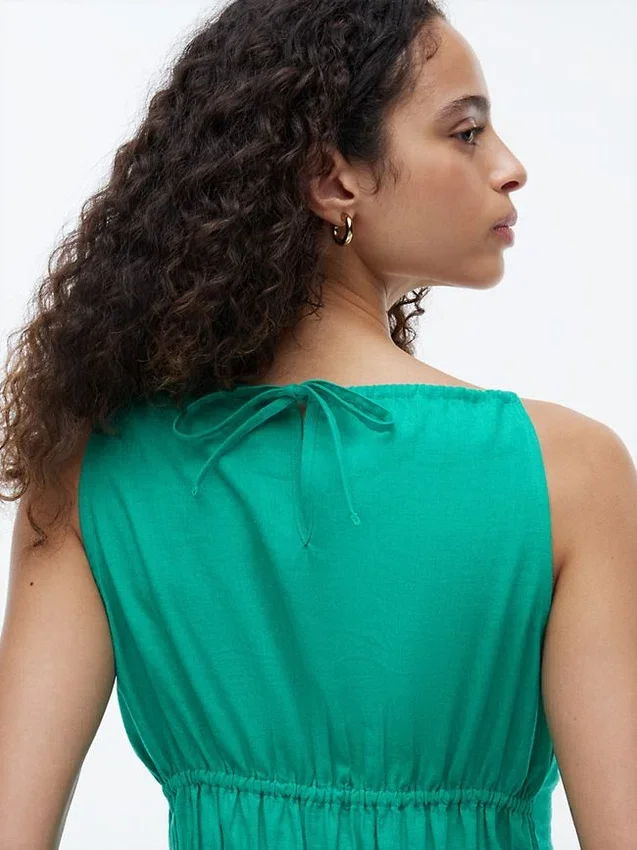 Vestido Midi em Mistura de Linho com Franzido Vestido Midi em Mistura de Linho com Franzido