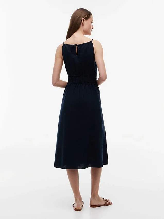 Vestido Midi em Mistura de Linho com Franzido Vestido Midi em Mistura de Linho com Franzido