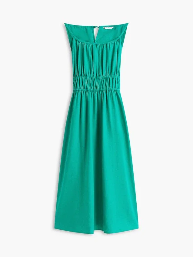 Vestido Midi em Mistura de Linho com Franzido Vestido Midi em Mistura de Linho com Franzido