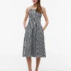 Vestido Midi em Mistura de Linho com Franzido e Padrão Gingham Vestido Midi em Mistura de Linho com Franzido e Padrão Gingham
