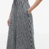 Vestido Midi em Mistura de Linho com Franzido e Padrão Gingham Vestido Midi em Mistura de Linho com Franzido e Padrão Gingham