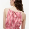 Vestido Midi em Mistura de Linho com Franzido e Padrão Gingham Vestido Midi em Mistura de Linho com Franzido e Padrão Gingham