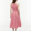 Vestido Midi em Mistura de Linho com Franzido e Padrão Gingham Vestido Midi em Mistura de Linho com Franzido e Padrão Gingham