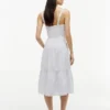 Vestido midi em mistura de linho com riscas e camadas Vestido midi em mistura de linho com riscas e camadas