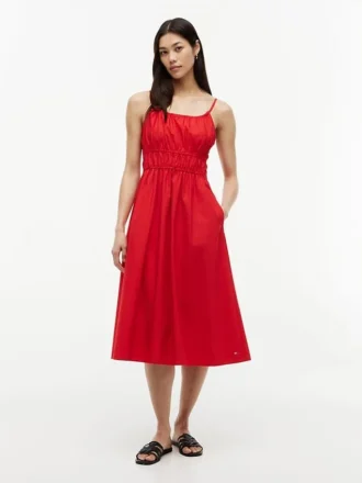 Vestido Midi em Popeline com Franzido
