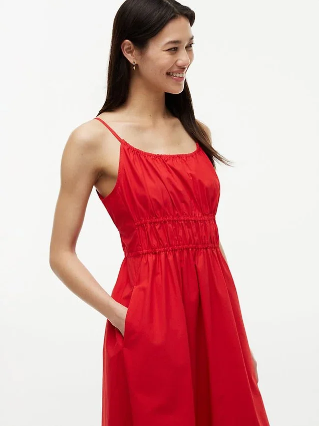 Vestido Midi em Popeline com Franzido Vestido Midi em Popeline com Franzido