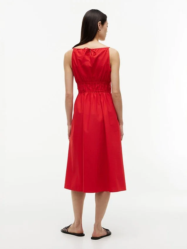 Vestido Midi em Popeline com Franzido Vestido Midi em Popeline com Franzido