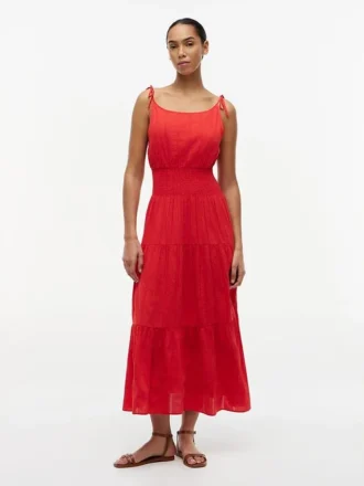 Vestido Midi em Seersucker com Camadas