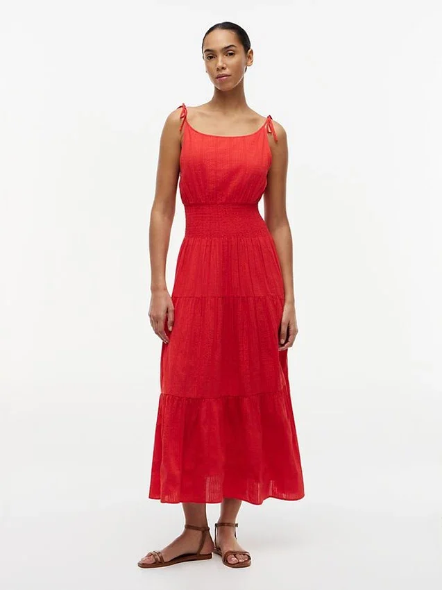 Vestido Midi em Seersucker com Camadas Vestido Midi em Seersucker com Camadas
