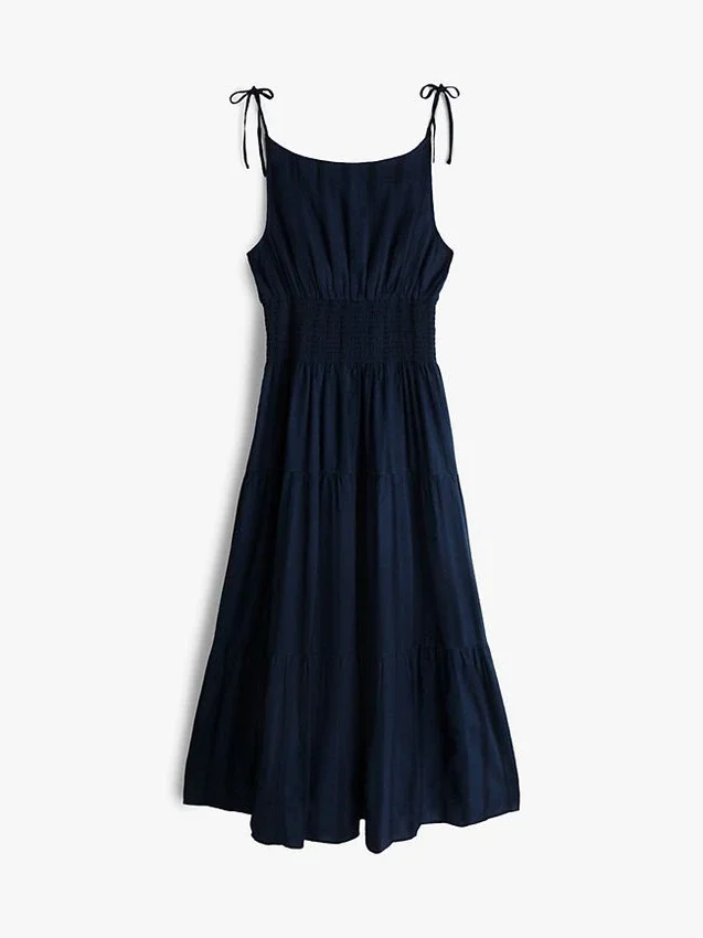 Vestido Midi em Seersucker com Camadas Vestido Midi em Seersucker com Camadas