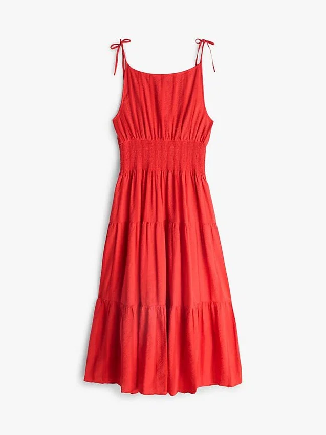 Vestido Midi em Seersucker com Camadas Vestido Midi em Seersucker com Camadas