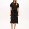 Vestido midi em t-shirt de algodão slub com laço à frente Vestido midi em t-shirt de algodão slub com laço à frente