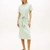 Vestido midi em t-shirt de algodão slub com laço à frente Vestido midi em t-shirt de algodão slub com laço à frente