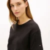 Vestido midi em t-shirt de algodão slub com laço à frente Vestido midi em t-shirt de algodão slub com laço à frente