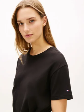 Vestido midi em t-shirt de algodão slub com laço à frente