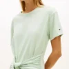 Vestido midi em t-shirt de algodão slub com laço à frente Vestido midi em t-shirt de algodão slub com laço à frente