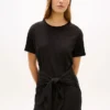 Vestido midi em t-shirt de algodão slub com laço à frente Vestido midi em t-shirt de algodão slub com laço à frente