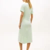 Vestido midi em t-shirt de algodão slub com laço à frente Vestido midi em t-shirt de algodão slub com laço à frente