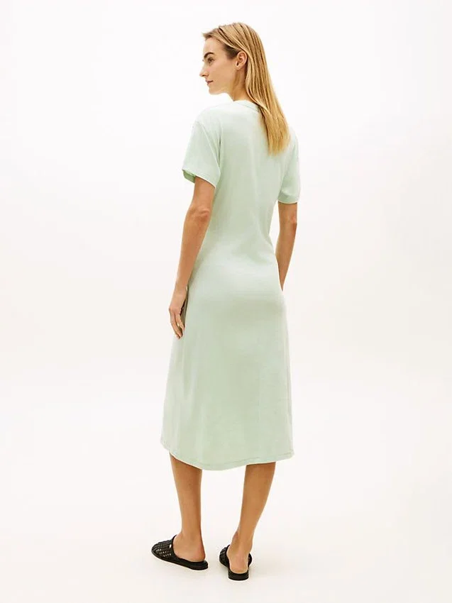 Vestido midi em t-shirt de algodão slub com laço à frente Vestido midi em t-shirt de algodão slub com laço à frente