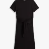 Vestido midi em t-shirt de algodão slub com laço à frente Vestido midi em t-shirt de algodão slub com laço à frente