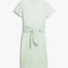Vestido midi em t-shirt de algodão slub com laço à frente Vestido midi em t-shirt de algodão slub com laço à frente