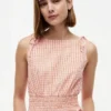 Vestido midi em xadrez seersucker franzido Vestido midi em xadrez seersucker franzido