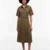 Vestido Midi Plissado em Mistura de Materiais Vestido Midi Plissado em Mistura de Materiais