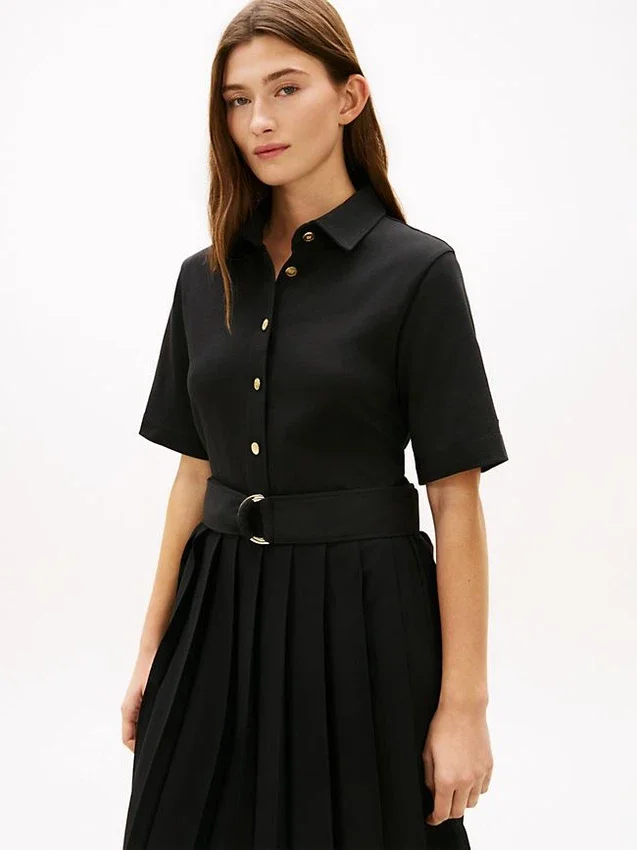 Vestido Midi Plissado em Mistura de Materiais Vestido Midi Plissado em Mistura de Materiais