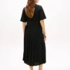 Vestido Midi Plissado em Mistura de Materiais Vestido Midi Plissado em Mistura de Materiais