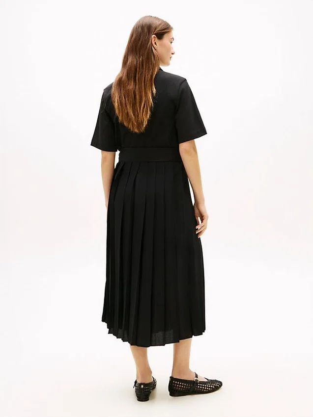 Vestido Midi Plissado em Mistura de Materiais Vestido Midi Plissado em Mistura de Materiais