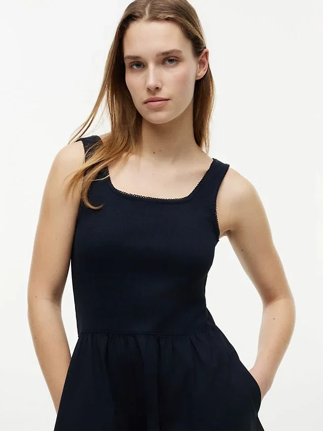 Vestido Midi sem Mangas em Mista Vestido Midi sem Mangas em Mista