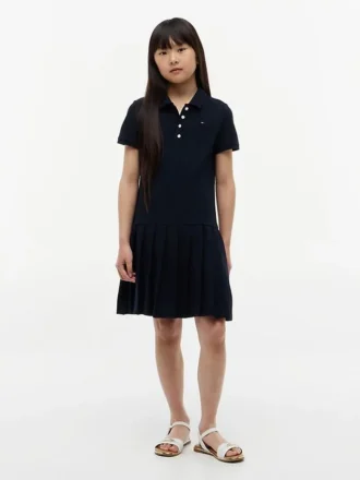 Vestido polo elástico plissado para criança