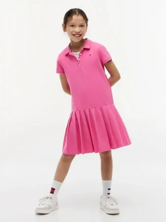 Vestido polo elástico plissado para criança