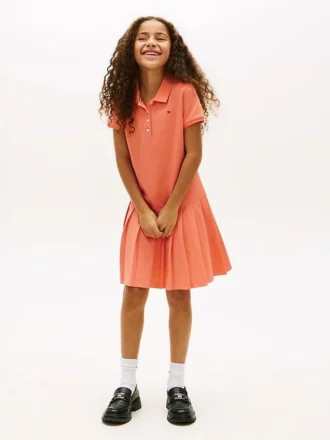 Vestido polo elástico plissado para criança