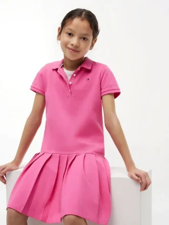 Vestido polo elástico plissado para criança
