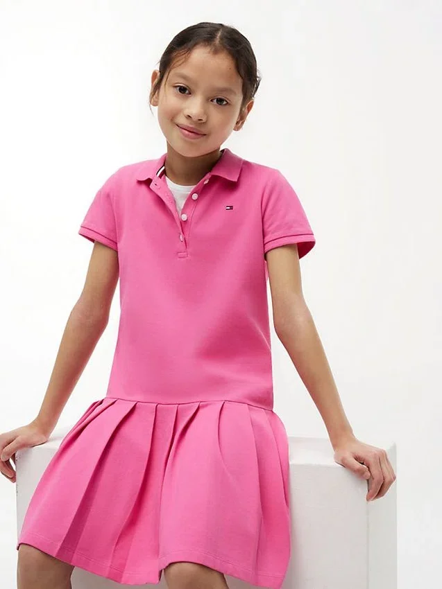 Vestido polo elástico plissado para criança Vestido polo elástico plissado para criança