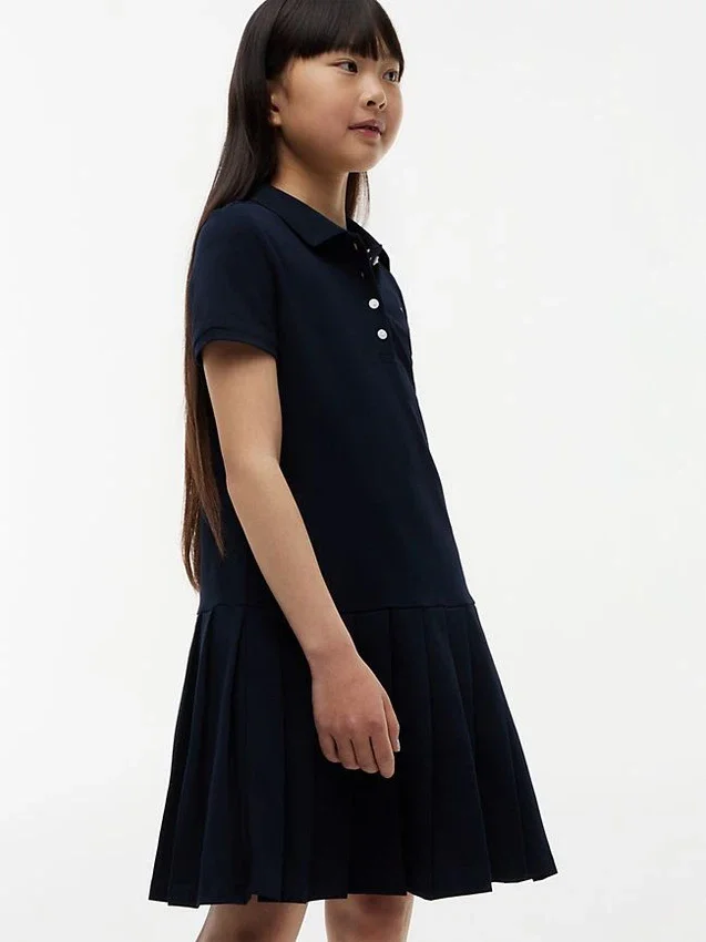 Vestido polo elástico plissado para criança Vestido polo elástico plissado para criança