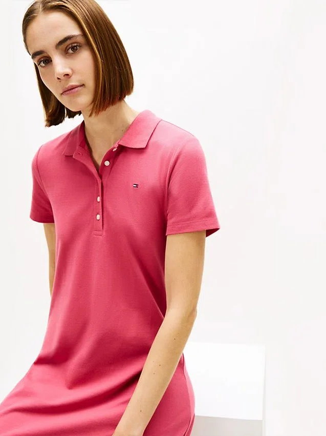 Vestido polo em algodão elástico com corte clássico Vestido polo em algodão elástico com corte clássico