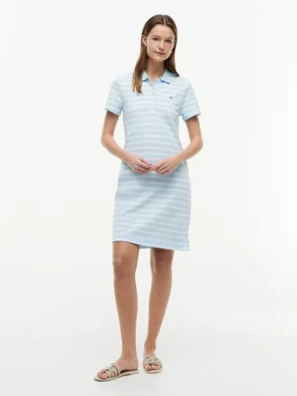 Vestido polo em piqué elástico às riscas
