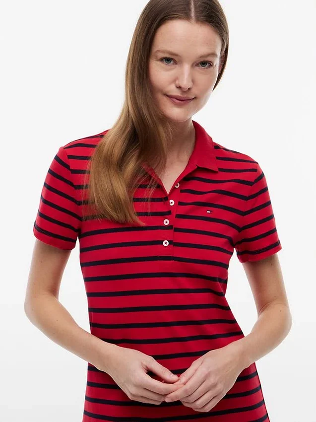 Vestido polo em piqué elástico às riscas Vestido polo em piqué elástico às riscas