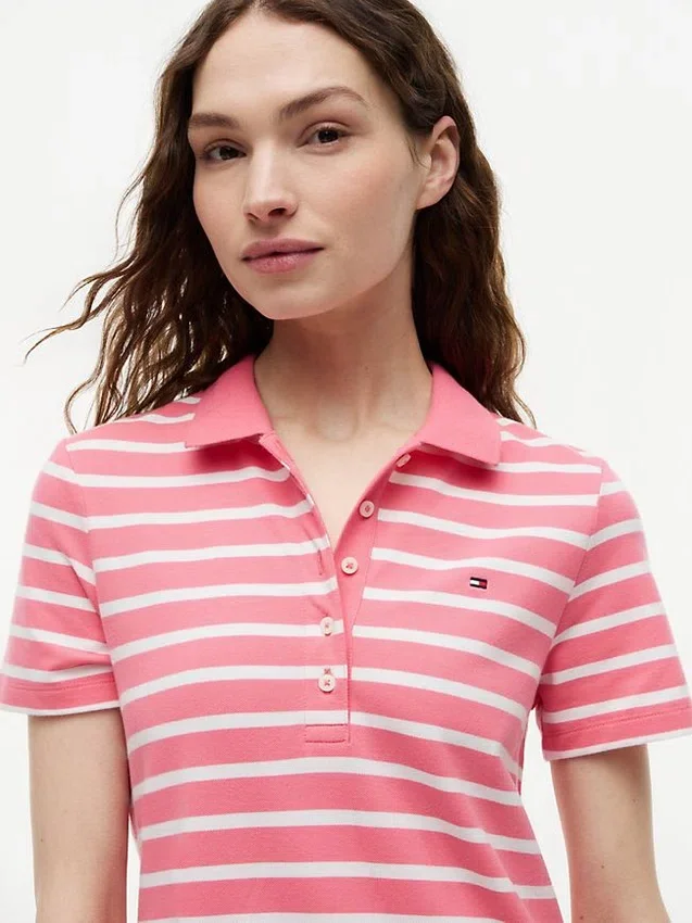 Vestido polo em piqué elástico às riscas Vestido polo em piqué elástico às riscas